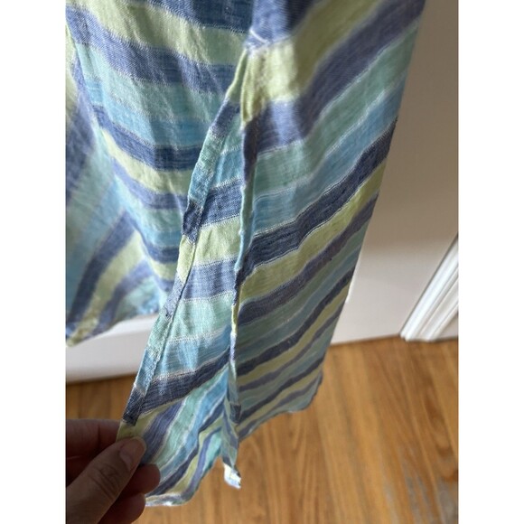 J. Jill Love Linen M Lotus Maxi Dress Striped Blue Green Resort Coastal Grandma - Picture 7 of 12